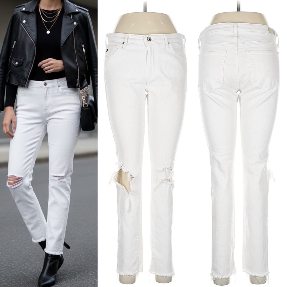 498AG Adriano Goldschmied “The Middi Ankle” Distressed White Legging Jeans (29R)